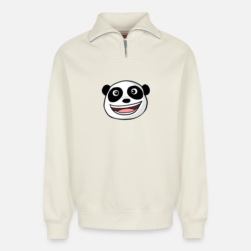 Panda Kopf - Relaxed Unisex Organic Half Zip Sweatshirt – von SPREAD - Naturweiß