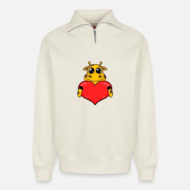 Giraffe mit Herz - Liebe Romantisch - Relaxed Unisex Organic Half Zip Sweatshirt – von SPREAD - Naturweiß