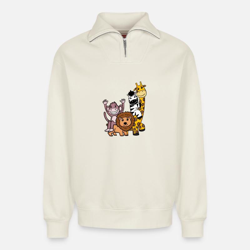 Cute animals - Relaxed Unisex Organic Half Zip Sweatshirt – by SPREAD - off white