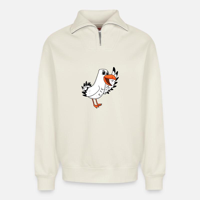 Möwe Begrüßung - Relaxed Unisex Organic Half Zip Sweatshirt – von SPREAD - Naturweiß