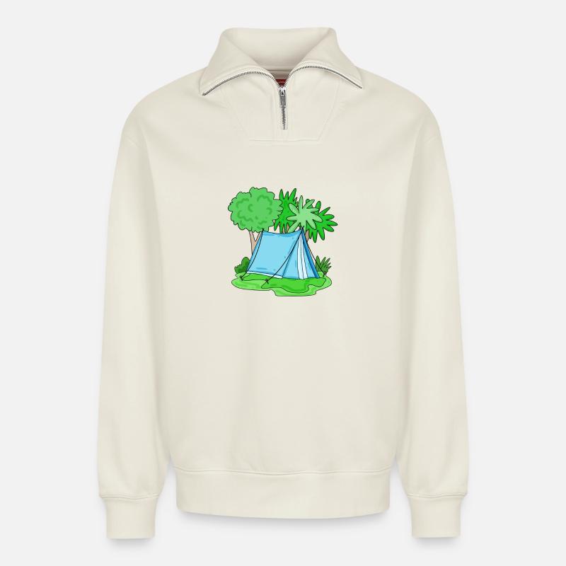 Zelt hellblau - Relaxed Unisex Organic Half Zip Sweatshirt – von SPREAD - Naturweiß