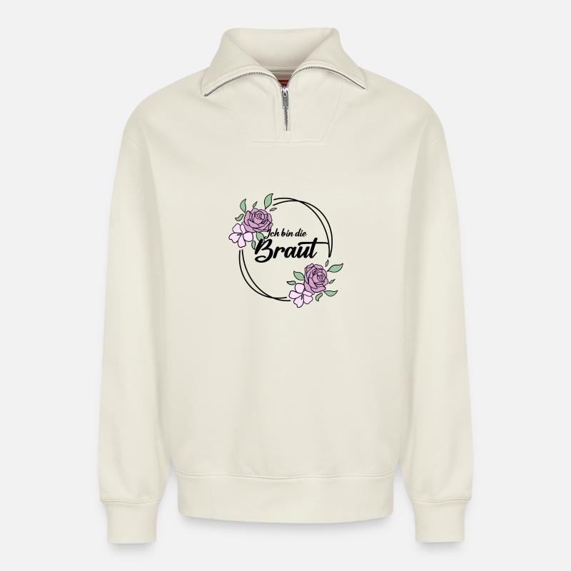 Die Braut Junggesellinnenabschied - Relaxed Unisex Organic Half Zip Sweatshirt – von SPREAD - Naturweiß