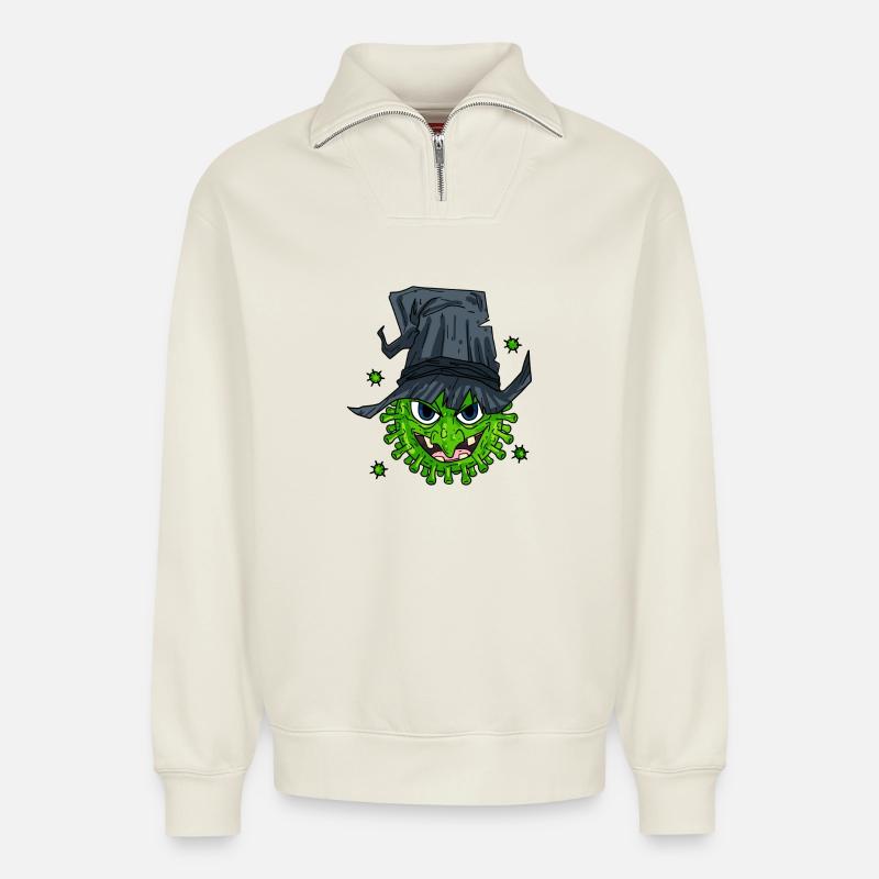 Hexe Virus - Relaxed Unisex Organic Half Zip Sweatshirt – von SPREAD - Naturweiß