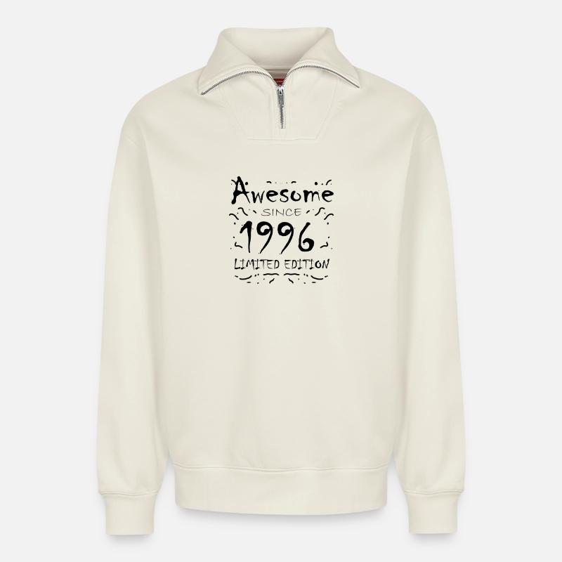 1996 - Born 1996 - Relaxed Unisex Organic Half Zip Sweatshirt – by SPREAD - off white
