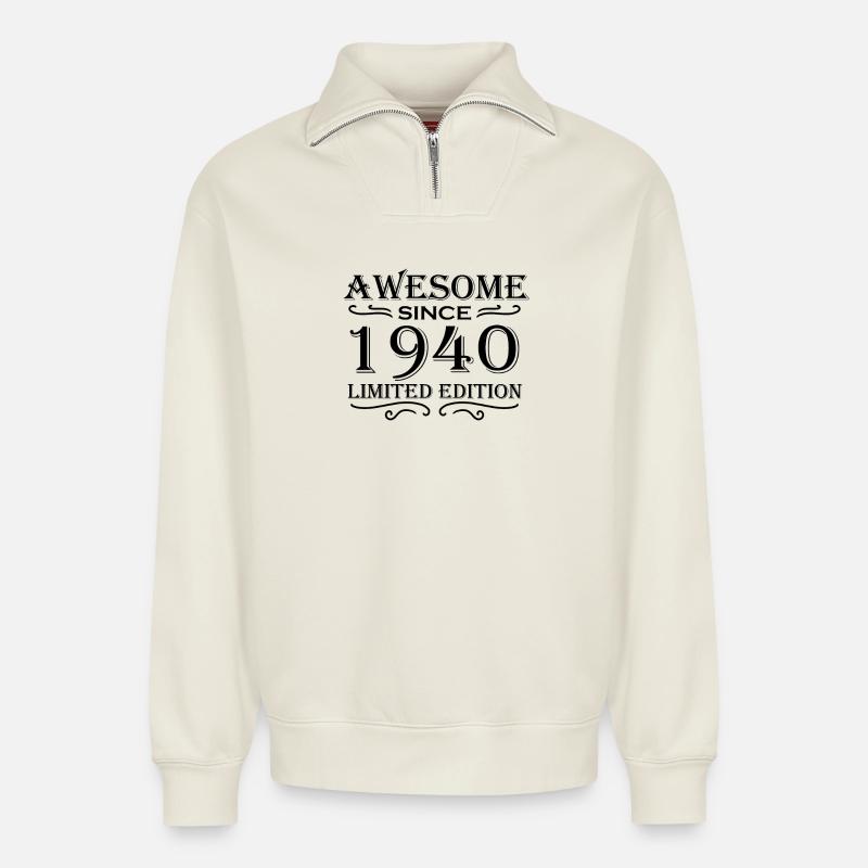 1940 - Relaxed Unisex Organic Half Zip Sweatshirt – von SPREAD - Naturweiß