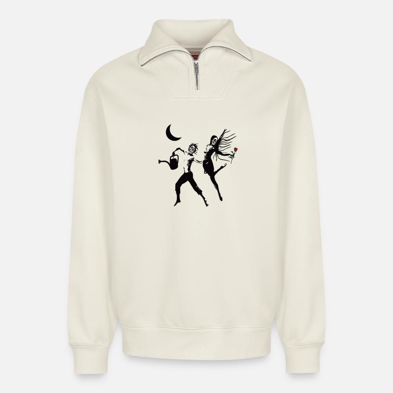 Squelettes dansant avec amour - Sweat unisexe décontracté en coton biologique à demi-zip – de SPREAD - blanc cassé