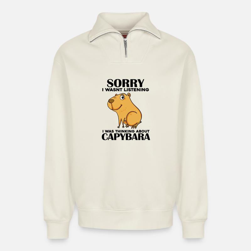 Capybara Wasserschwein - Relaxed Unisex Organic Half Zip Sweatshirt – von SPREAD - Naturweiß