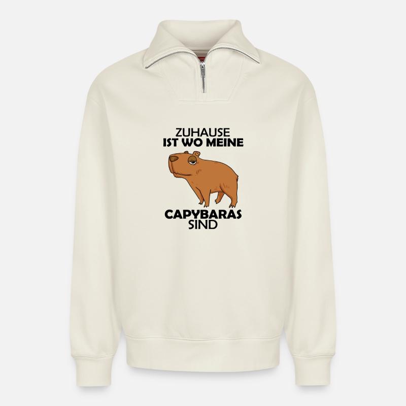 Capybara Wasserschwein - Relaxed Unisex Organic Half Zip Sweatshirt – von SPREAD - Naturweiß