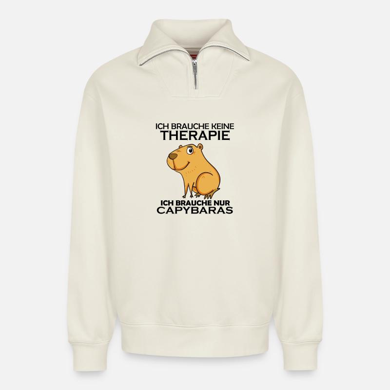 Capybara Wasserschwein - Relaxed Unisex Organic Half Zip Sweatshirt – von SPREAD - Naturweiß