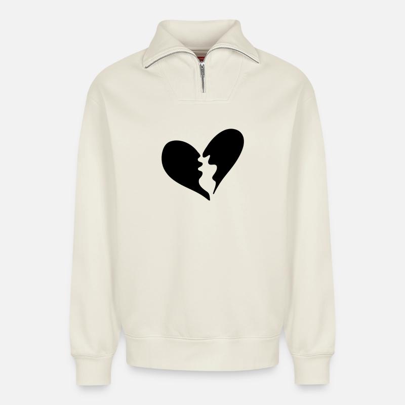 Broken heart - Relaxed Unisex Organic Half Zip Sweatshirt – by SPREAD - off white
