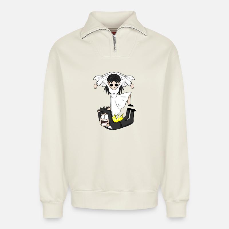 Marriage Meme Funny - Relaxed Unisex Organic Half Zip Sweatshirt – by SPREAD - off white