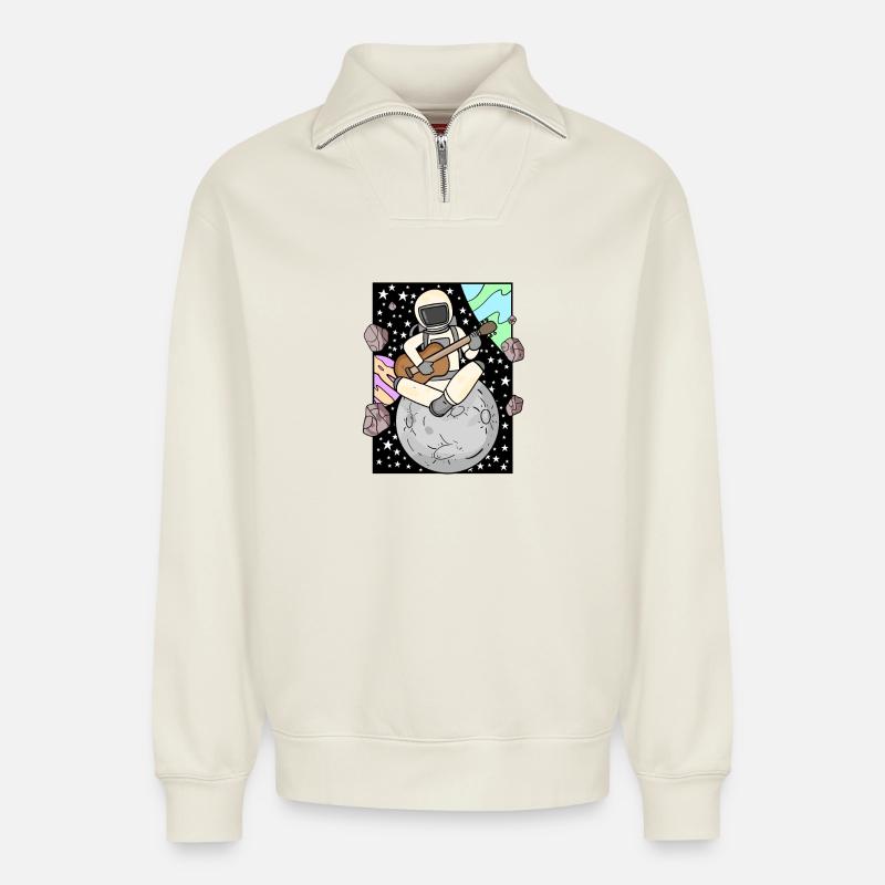 Astronaut plays guitar in space - Relaxed Unisex Organic Half Zip Sweatshirt – by SPREAD - off white