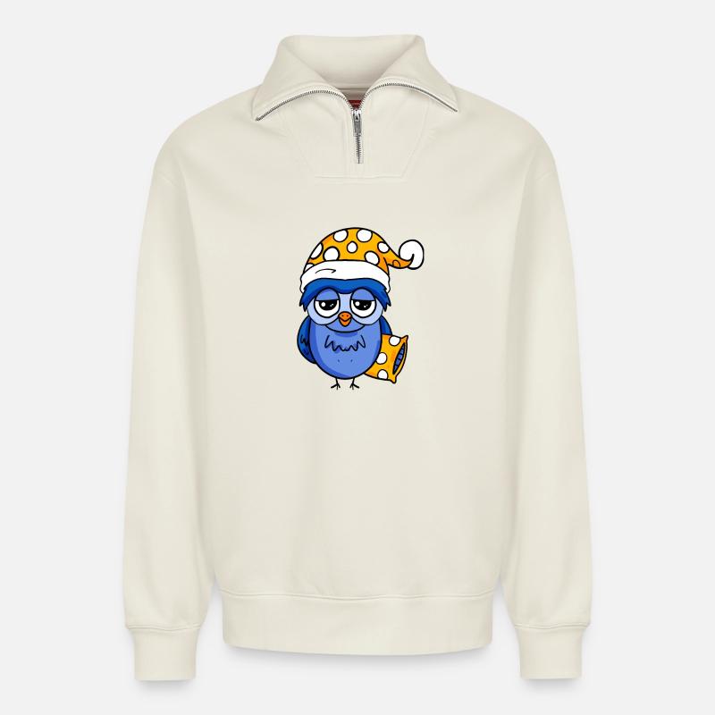 Schläfrige Eule - Relaxed Unisex Organic Half Zip Sweatshirt – von SPREAD - Naturweiß