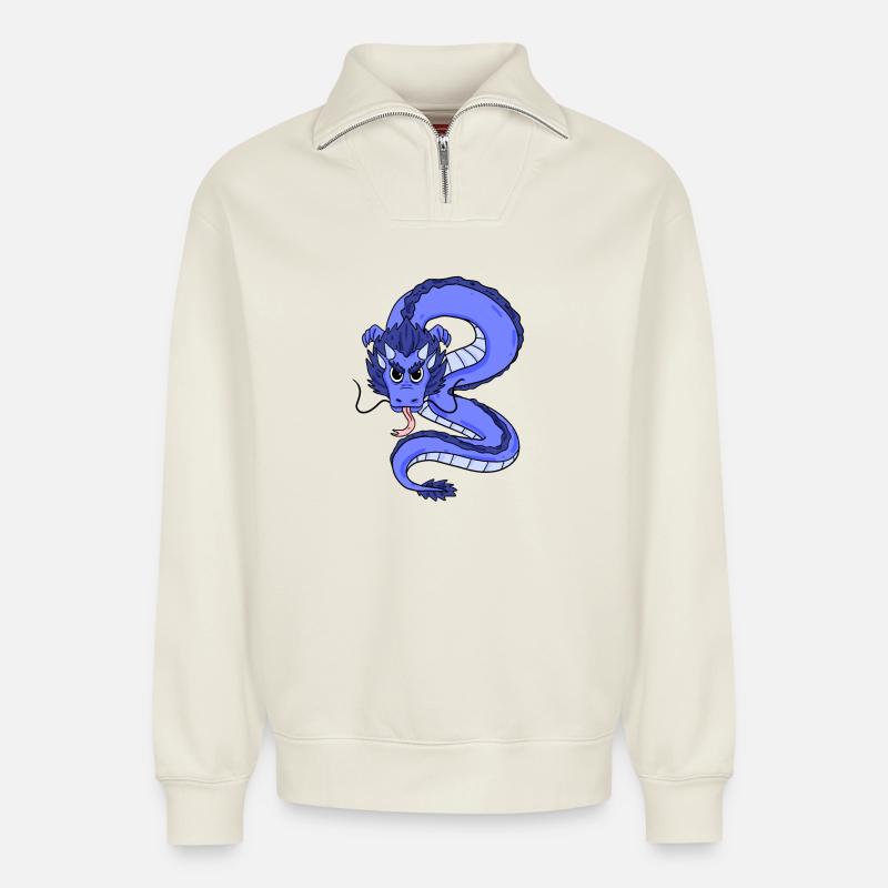 Drache - Relaxed Unisex Organic Half Zip Sweatshirt – von SPREAD - Naturweiß