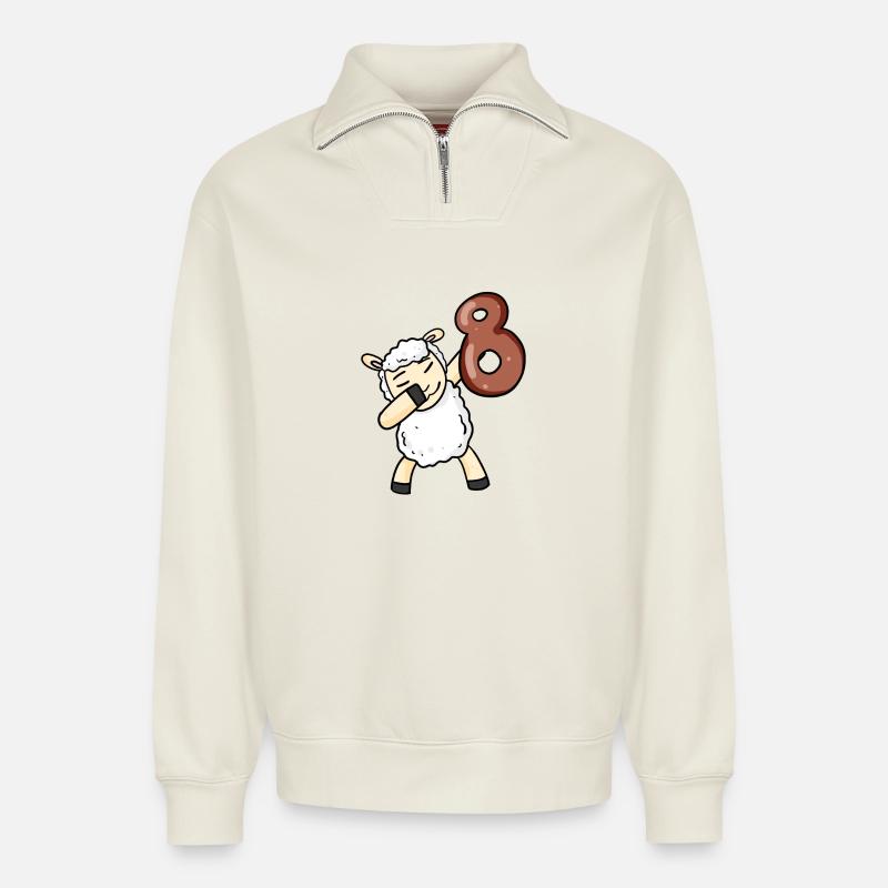 8 Years Children's Birthday Gift - Relaxed Unisex Organic Half Zip Sweatshirt – by SPREAD - off white