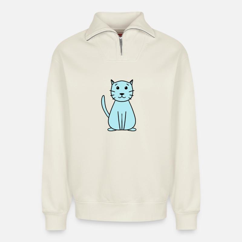 chat mignon simple - Sweat unisexe décontracté en coton biologique à demi-zip – de SPREAD - blanc cassé