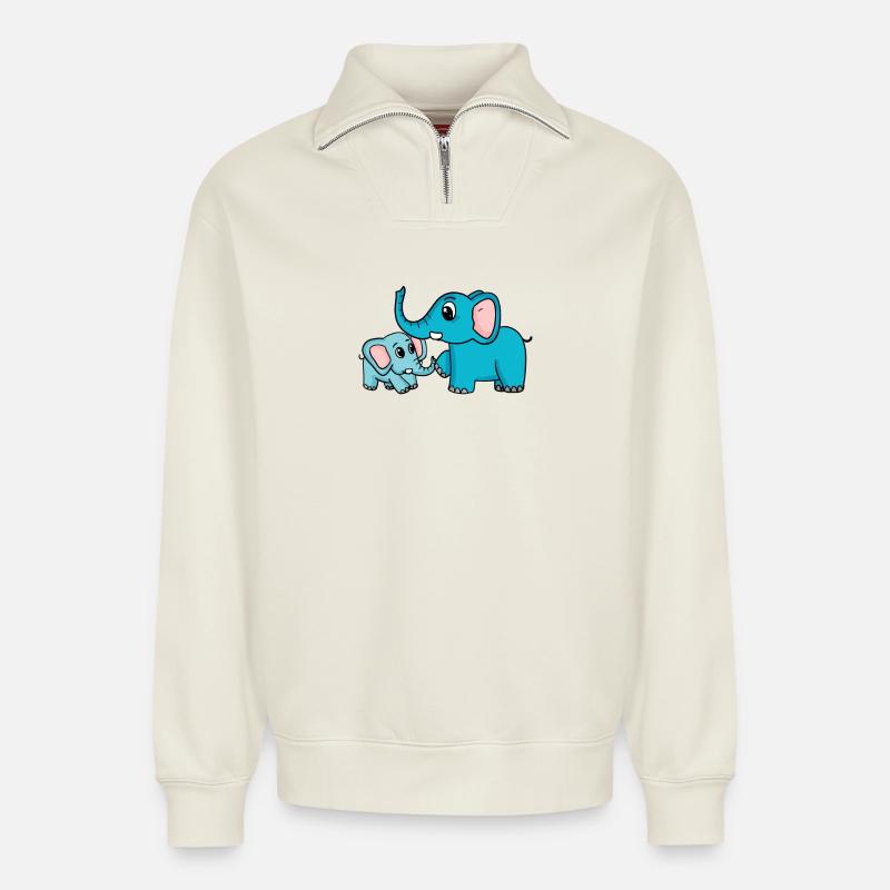 Elefant mit Baby Elefant - Relaxed Unisex Organic Half Zip Sweatshirt – von SPREAD - Naturweiß