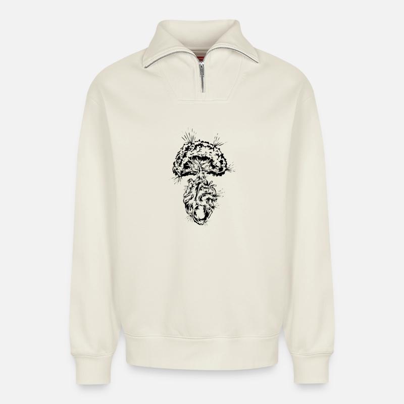 Umweltschutz Klimaschutz - Relaxed Unisex Organic Half Zip Sweatshirt – von SPREAD - Naturweiß