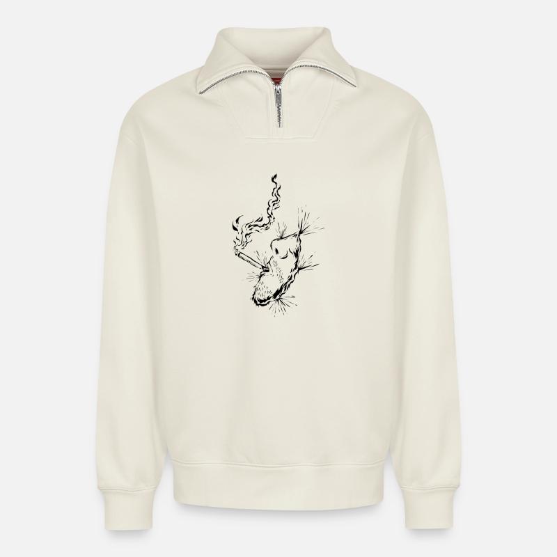 Zigarette Rauchen - Relaxed Unisex Organic Half Zip Sweatshirt – von SPREAD - Naturweiß