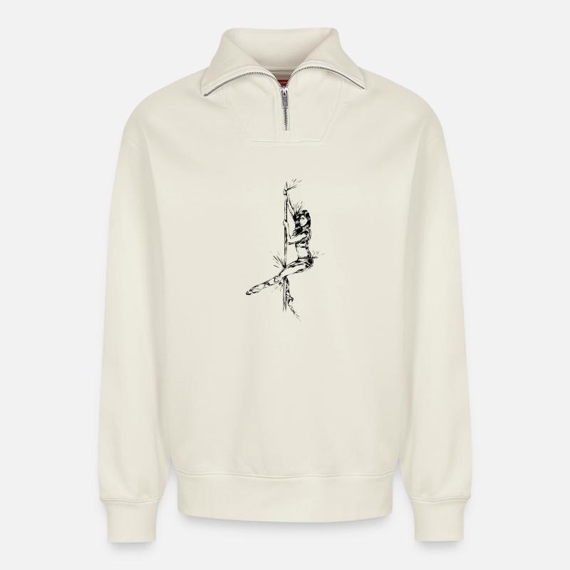 Pole Dance - Sweat unisexe décontracté en coton biologique à demi-zip – de SPREAD - blanc cassé