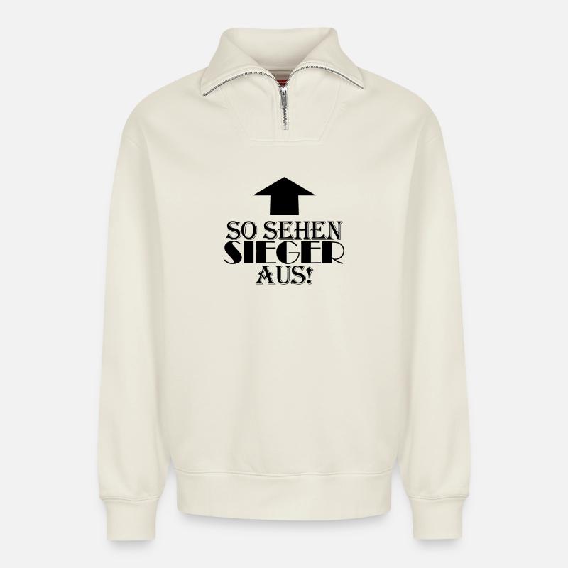 Sieger Erster Gewinner - Relaxed Unisex Organic Half Zip Sweatshirt – von SPREAD - Naturweiß