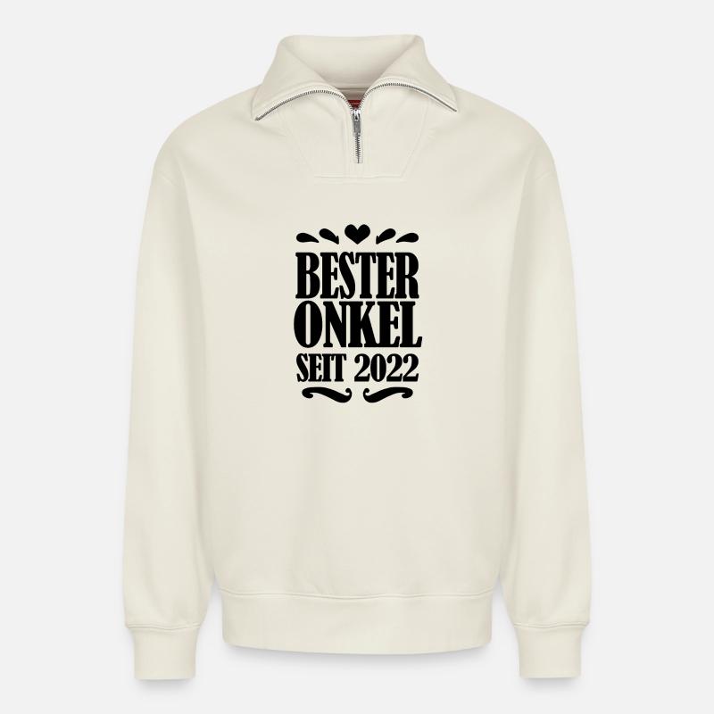 Bester Onkel seit 2022 - Relaxed Unisex Organic Half Zip Sweatshirt – von SPREAD - Naturweiß
