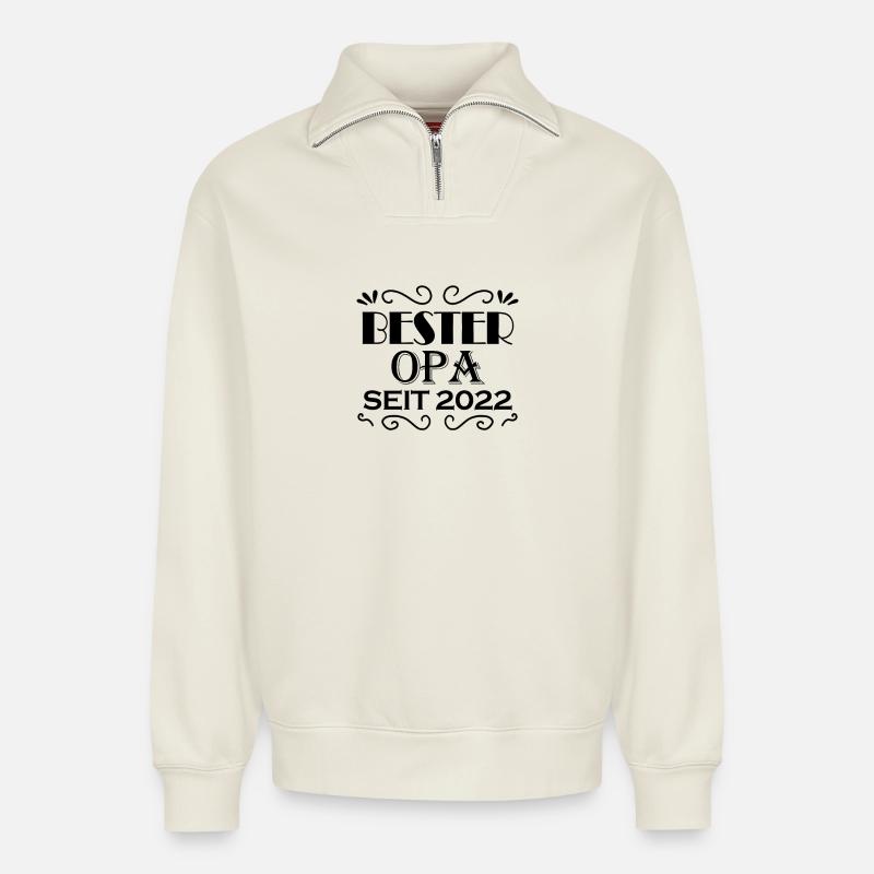 Bester Opa seit 2022 - Relaxed Unisex Organic Half Zip Sweatshirt – von SPREAD - Naturweiß