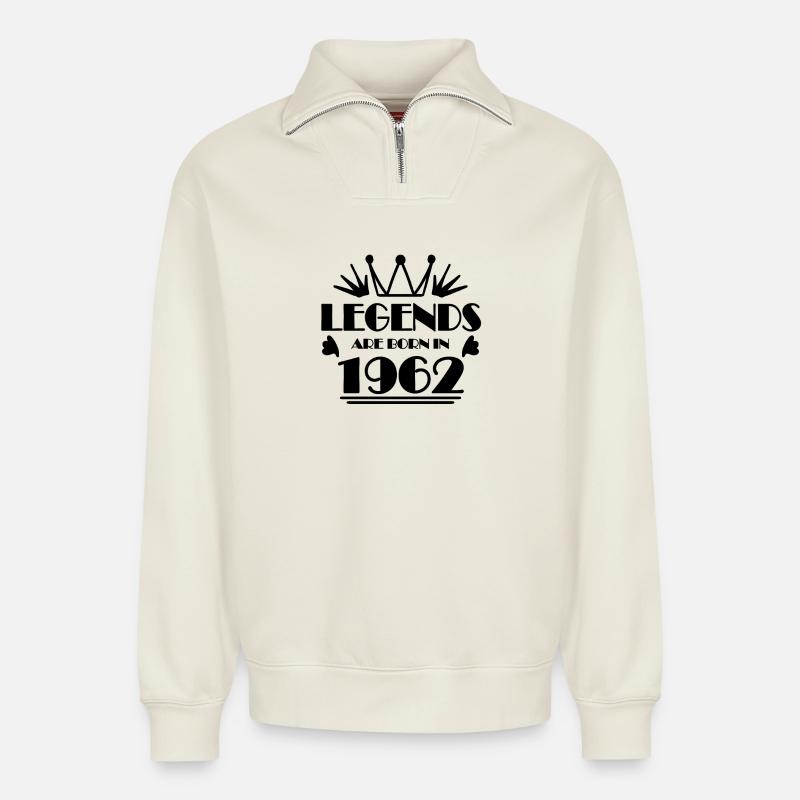 1962 - Born 1962 - Relaxed Unisex Organic Half Zip Sweatshirt – by SPREAD - off white
