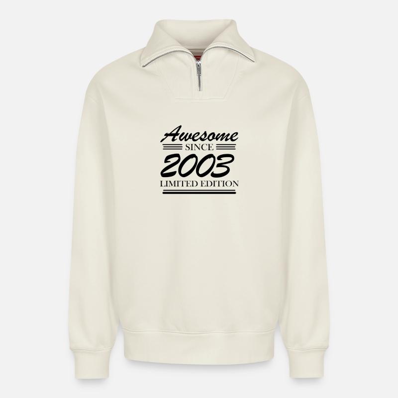 2003 - Sweat unisexe décontracté en coton biologique à demi-zip – de SPREAD - blanc cassé