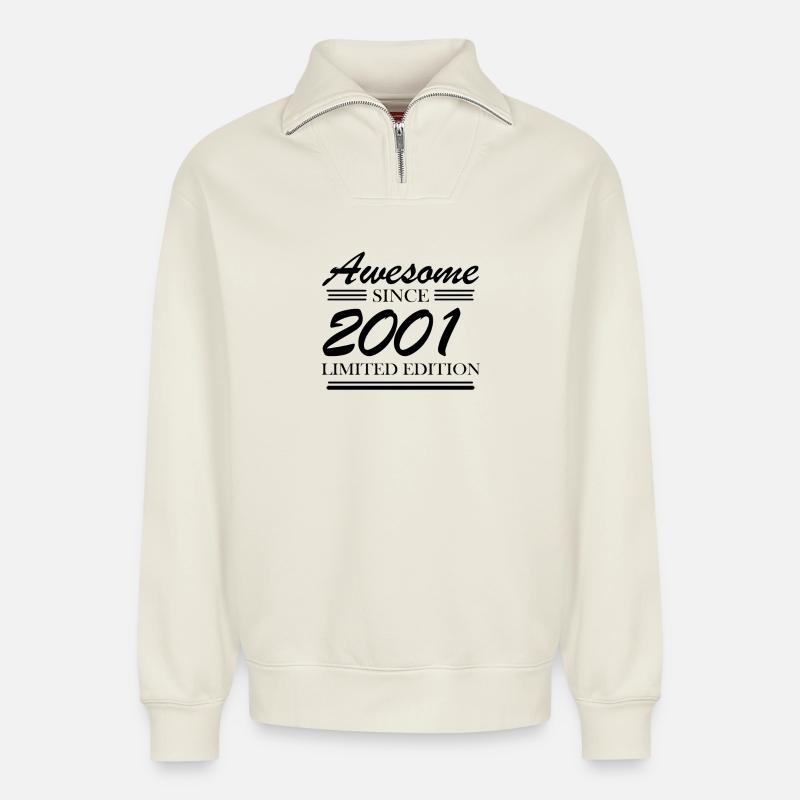 2001 - Né en 2001 - Sweat unisexe décontracté en coton biologique à demi-zip – de SPREAD - blanc cassé