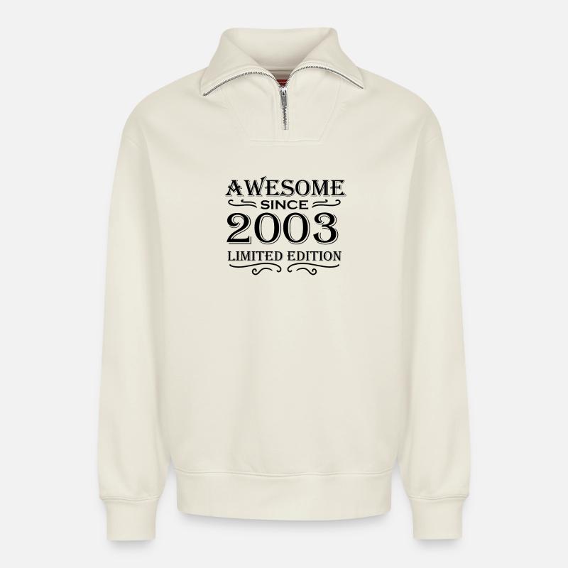2003 - Born 2003 - Relaxed Unisex Organic Half Zip Sweatshirt – by SPREAD - off white