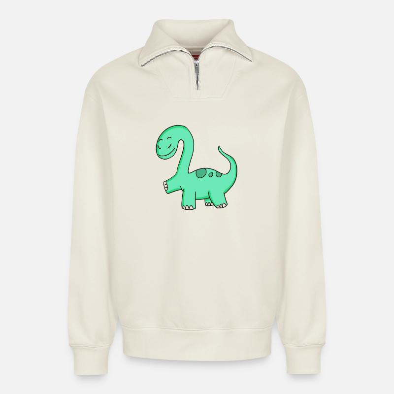 Dinosaurier Motiv - Relaxed Unisex Organic Half Zip Sweatshirt – von SPREAD - Naturweiß