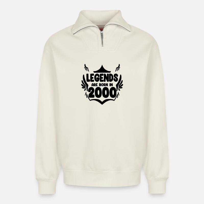 2000 - Sweat unisexe décontracté en coton biologique à demi-zip – de SPREAD - blanc cassé