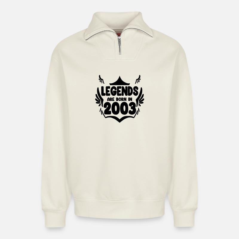 2003 - Né en 2003 - Sweat unisexe décontracté en coton biologique à demi-zip – de SPREAD - blanc cassé