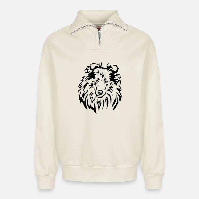 Collie Kopf - Relaxed Unisex Organic Half Zip Sweatshirt – von SPREAD - Naturweiß