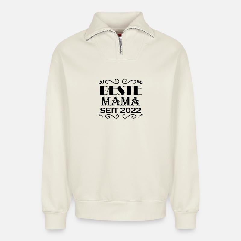 Beste Mama seit 2022 - Relaxed Unisex Organic Half Zip Sweatshirt – von SPREAD - Naturweiß