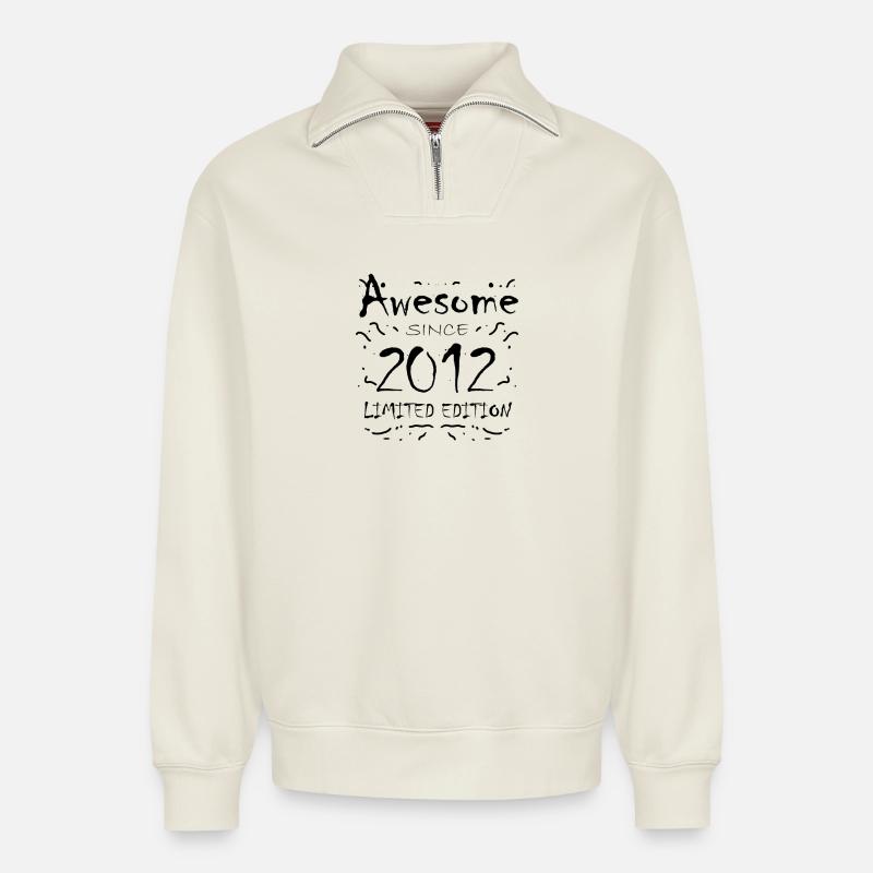 2012 - Sweat unisexe décontracté en coton biologique à demi-zip – de SPREAD - blanc cassé