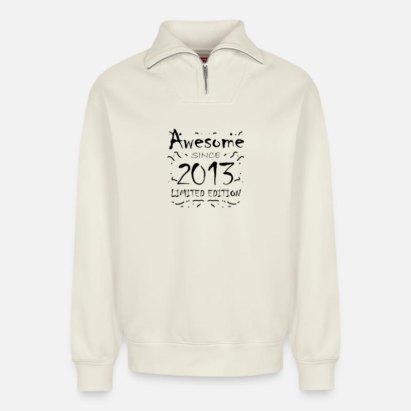 2013 - Sweat unisexe décontracté en coton biologique à demi-zip – de SPREAD - blanc cassé