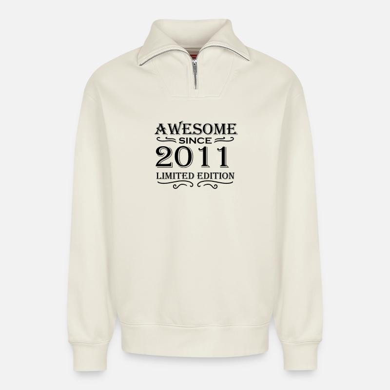 2011 - Relaxed Unisex Organic Half Zip Sweatshirt – von SPREAD - Naturweiß
