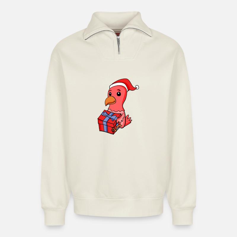Weihnachten Huhn Baby mit Geschenk - Relaxed Unisex Organic Half Zip Sweatshirt – von SPREAD - Naturweiß