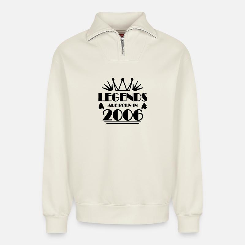 2006 - Né en 2006 - Sweat unisexe décontracté en coton biologique à demi-zip – de SPREAD - blanc cassé