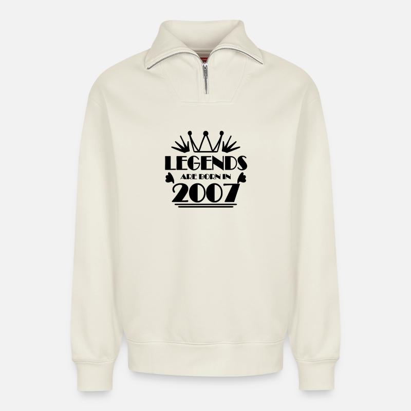 2007 - Born 2007 - Relaxed Unisex Organic Half Zip Sweatshirt – by SPREAD - off white