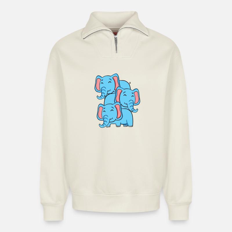 Cute Elephants - Elephant - Relaxed Unisex Organic Half Zip Sweatshirt – by SPREAD - off white