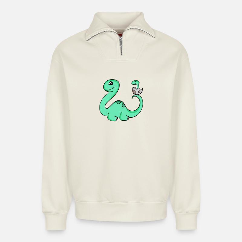 Dinosaur with baby dinosaur - Relaxed Unisex Organic Half Zip Sweatshirt – by SPREAD - off white