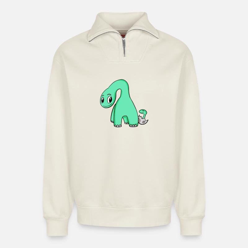 Dinosaurier mit Baby Dinosaurier - Relaxed Unisex Organic Half Zip Sweatshirt – von SPREAD - Naturweiß