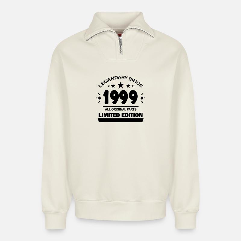 1999 - Born 1999 - Relaxed Unisex Organic Half Zip Sweatshirt – by SPREAD - off white