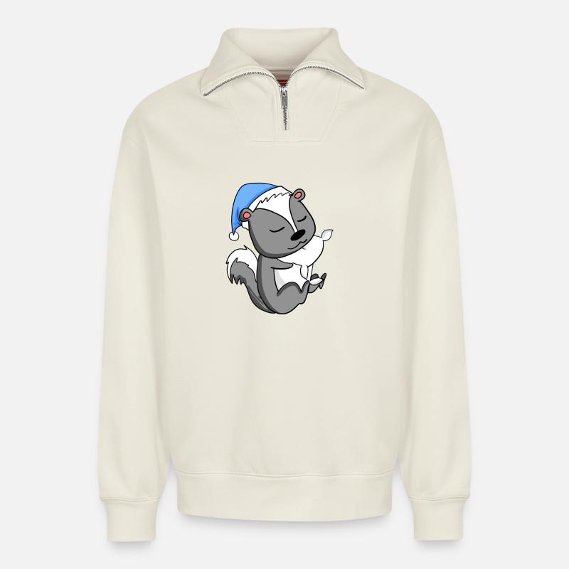 Skunk - Relaxed Unisex Organic Half Zip Sweatshirt – by SPREAD - off white