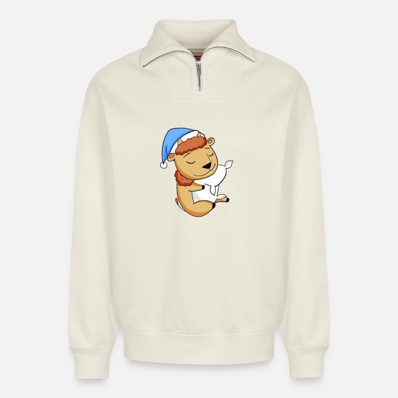 Bison - Relaxed Unisex Organic Half Zip Sweatshirt – von SPREAD - Naturweiß