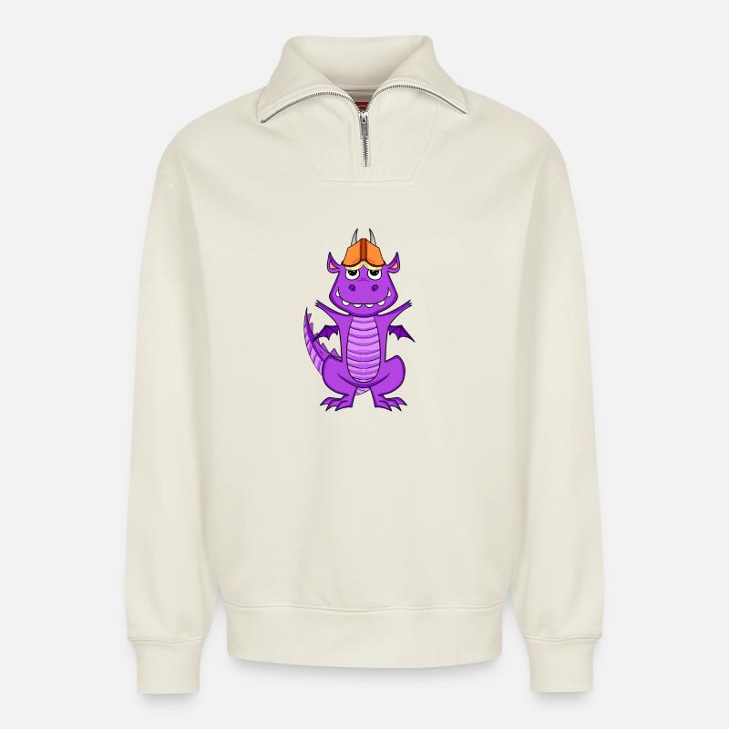 Bücher Drache Drachen - Relaxed Unisex Organic Half Zip Sweatshirt – von SPREAD - Naturweiß