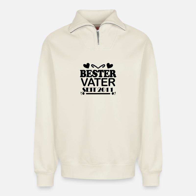 Bester Vater seit 2011 - Relaxed Unisex Organic Half Zip Sweatshirt – von SPREAD - Naturweiß